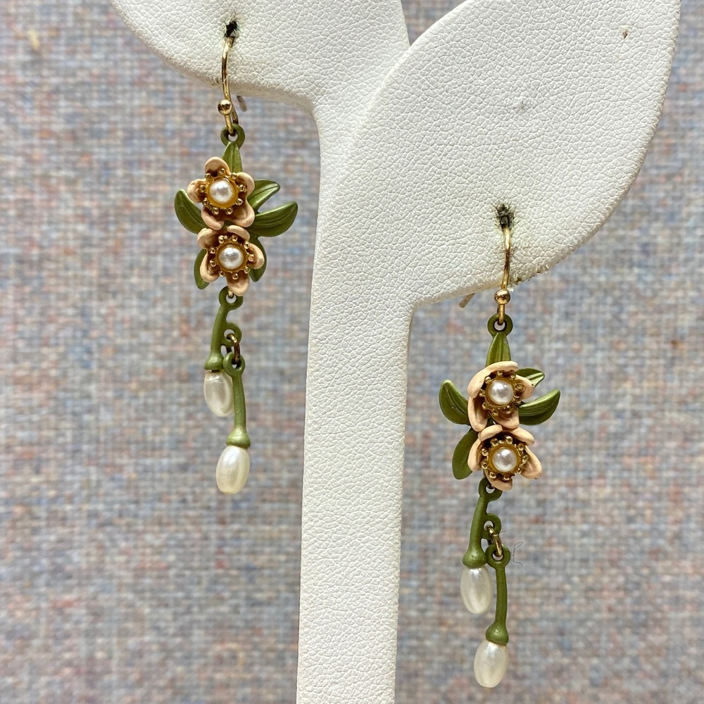 Woodland Whimsy Floral Drop Earrings with Teardrop Pearl Cottagecore & Fairycore